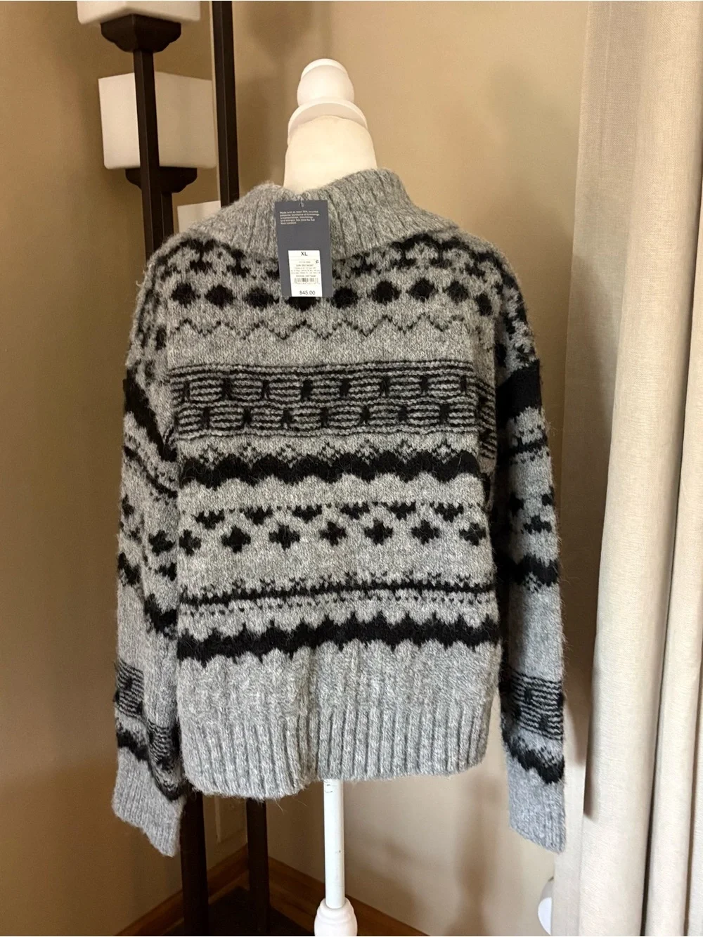 5/$30 Universal Thread Gray Fair Isle Button-Placket Turtleneck Sweater NWT XL